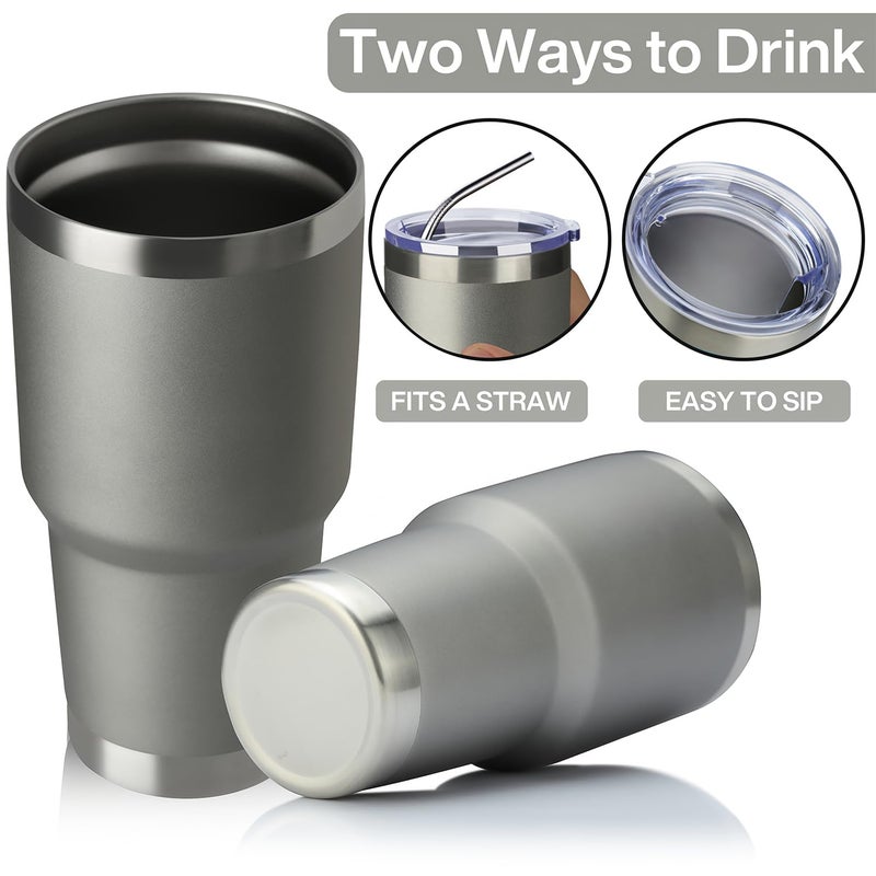 MEWAY 30oz Insulated Tumbler With Lids and Straws,Stainless Steel Double Vacuum Coffee Tumbler Cup, Brush, Durable Powder Coated Coffee Cup for Cold & Hot Drinks, Office, Travel(Cold Grey,4 PACK) - Image 3